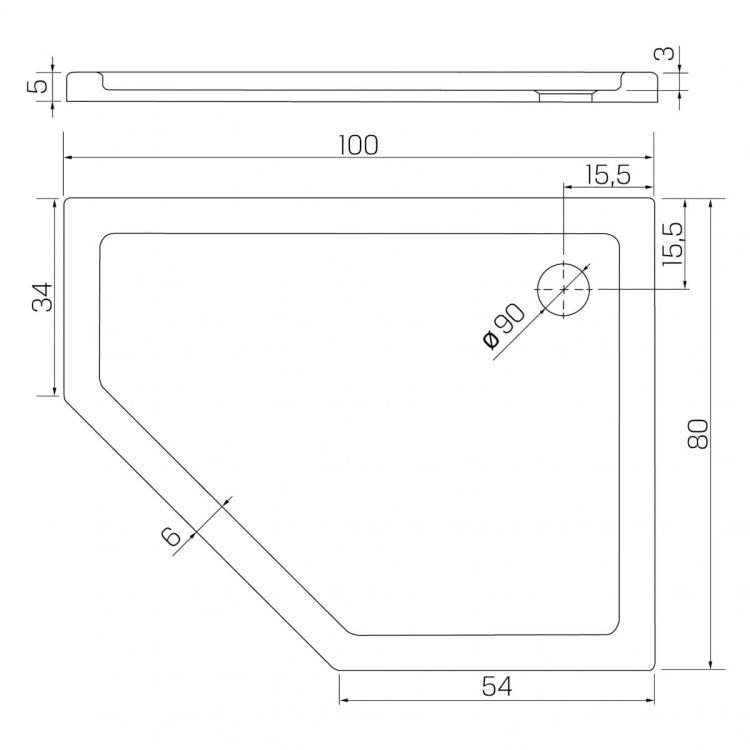 BRODZIK NEW AZURA ASYMETRYCZNY L BIAŁY AKRYLOWY 100x80x5