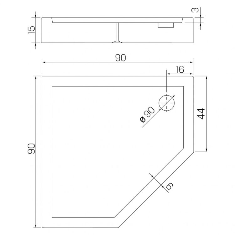 BRODZIK NEW AZURA PIĘCIOKĄTNY BIAŁY AKRYLOWY 90x90x15