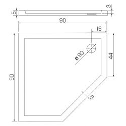 BRODZIK NEW AZURA PIĘCIOKĄTNY BIAŁY AKRYLOWY 90x90x5