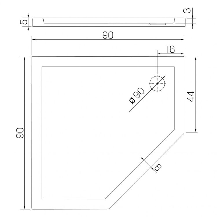 BRODZIK NEW AZURA PIĘCIOKĄTNY BIAŁY AKRYLOWY 90x90x5