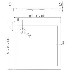 BRODZIK NEW CANTARE KWADRATOWY BIAŁY AKRYLOWY 100x100x4,5