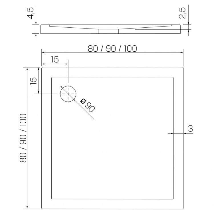 BRODZIK NEW CANTARE KWADRATOWY BIAŁY AKRYLOWY 100x100x4,5