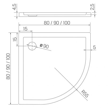 Przejdź do produktu BRODZIK NEW CANTARE PÓŁOKRĄGŁY BIAŁY AKRYLOWY 90x90x4,5