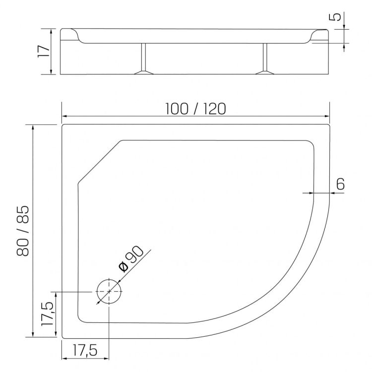 BRODZIK NEW MAXIMA ASYMETRYCZNY L BIAŁY AKRYLOWY 100x80x17