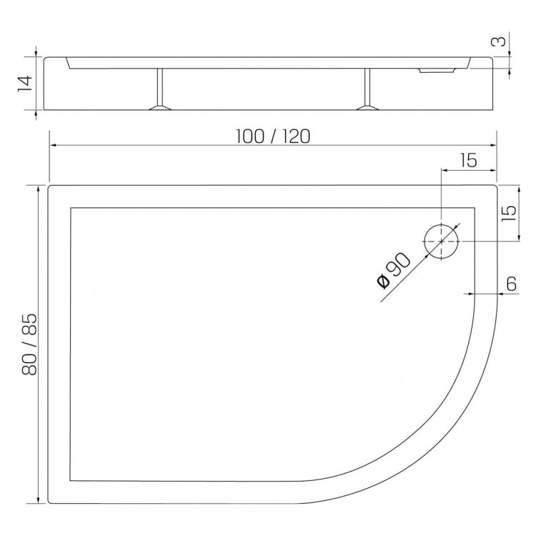 BRODZIK NEW MAXIMA ASYMETRYCZNY L BIAŁY AKRYLOWY 120x85x14