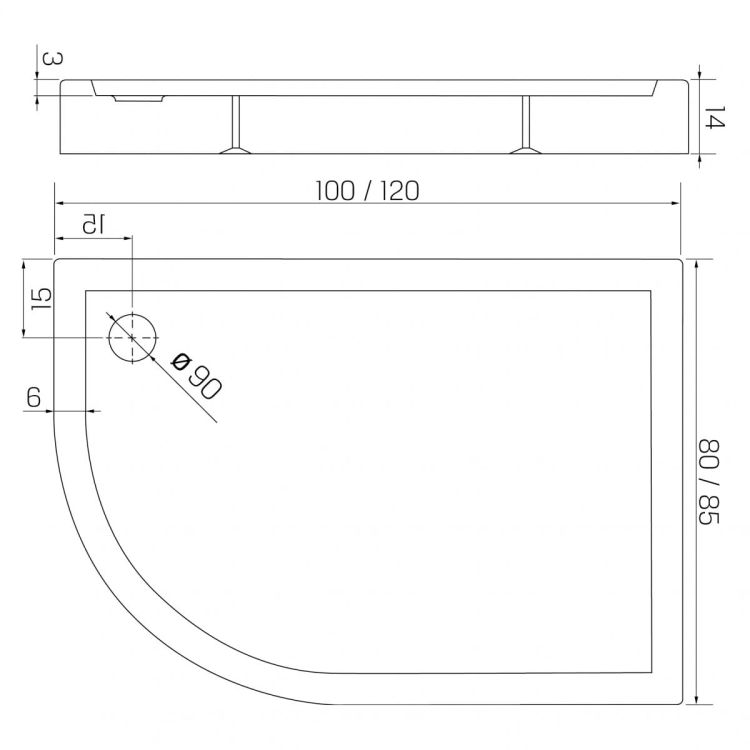 BRODZIK NEW MAXIMA ASYMETRYCZNY P BIAŁY AKRYLOWY 120x85x14