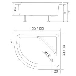 BRODZIK NEW MAXIMA ASYMETRYCZNY P BIAŁY AKRYLOWY 120x85x41