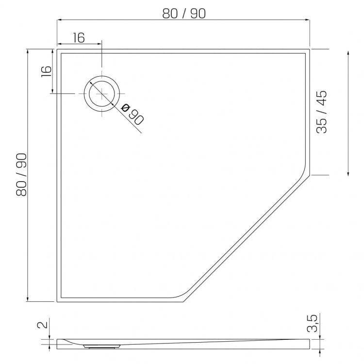 BRODZIK NEX PIĘCIOKĄTNY BIAŁY KONGLOMERATOWY 90x90x3,5