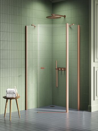 Przejdź do produktu NZ2 KABINA NEW SOLEO COPPER BRUSHED 1D PIĘCIOKĄTNA U 80x80x195 CZYSTE 6mm ACTIVE SHIELD 2.0