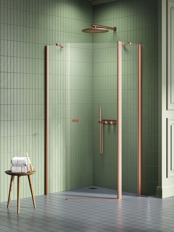 NZ2 KABINA NEW SOLEO COPPER BRUSHED 1D PIĘCIOKĄTNA U 80x80x195 CZYSTE 6mm ACTIVE SHIELD 2.0