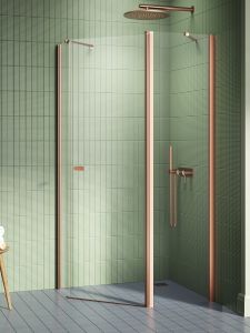 NZ2 KABINA NEW SOLEO COPPER BRUSHED 1D PIĘCIOKĄTNA ASYMETRYCZNA U 100x80x195 CZYSTE 6mm ACTIVE SHIELD 2.0 KOLUMNA NA DŁ. ŚCIANCE