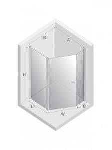 NZ2 KABINA NEW SOLEO COPPER BRUSHED 1D PIĘCIOKĄTNA ASYMETRYCZNA U 100x80x195 CZYSTE 6mm ACTIVE SHIELD 2.0 KOLUMNA NA DŁ. ŚCIANCE