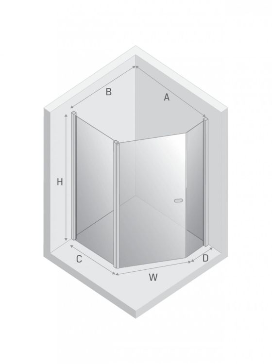NZ2 KABINA NEW SOLEO COPPER BRUSHED 1D PIĘCIOKĄTNA ASYMETRYCZNA U 100x80x195 CZYSTE 6mm ACTIVE SHIELD 2.0 KOLUMNA NA DŁ. ŚCIANCE