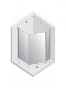 NZ2 KABINA NEW SOLEO COPPER BRUSHED 1D PIĘCIOKĄTNA ASYMETRYCZNA U 100x80x195 CZYSTE 6mm ACTIVE SHIELD 2.0 KOLUMNA NA KR. ŚCIANCE