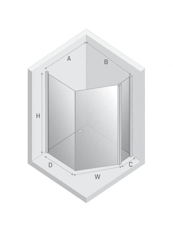 NZ2 KABINA NEW SOLEO COPPER BRUSHED 1D PIĘCIOKĄTNA ASYMETRYCZNA U 100x80x195 CZYSTE 6mm ACTIVE SHIELD 2.0 KOLUMNA NA KR. ŚCIANCE