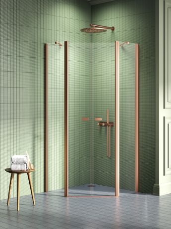 Przejdź do produktu NZ2 KABINA NEW SOLEO COPPER BRUSHED 2D PIĘCIOKĄTNA  80x80x195 CZYSTE 6mm ACTIVE SHIELD 2.0