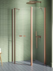 NZ2 KABINA NEW SOLEO COPPER BRUSHED 2D PIĘCIOKĄTNA ASYMETRYCZNA  100x80x195 CZYSTE 6mm ACTIVE SHIELD 2.0