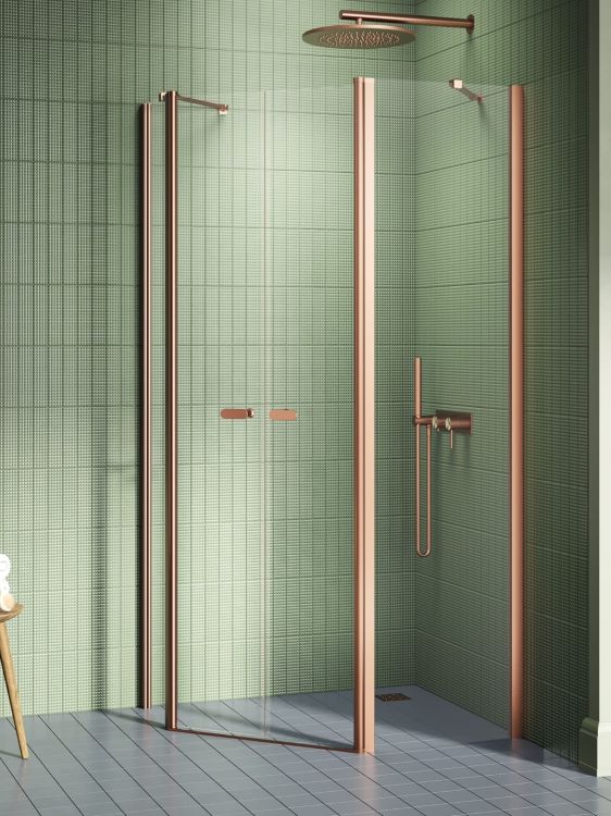 NZ2 KABINA NEW SOLEO COPPER BRUSHED 2D PIĘCIOKĄTNA ASYMETRYCZNA  100x80x195 CZYSTE 6mm ACTIVE SHIELD 2.0