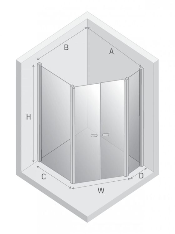 NZ2 KABINA NEW SOLEO COPPER BRUSHED 2D PIĘCIOKĄTNA ASYMETRYCZNA  100x80x195 CZYSTE 6mm ACTIVE SHIELD 2.0