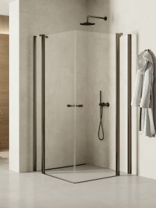 KABINA NEW SOLEO GUNMETAL BRUSHED 2D PROSTOKĄTNA U 90x90x195 CZYSTE 6mm ACTIVE SHIELD 2.0