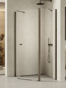 NZ2 KABINA NEW SOLEO GUNMETAL BRUSHED 1D PIĘCIOKĄTNA ASYMETRYCZNA U 100x80x195 CZYSTE 6mm ACTIVE SHIELD 2.0 KOLUMNA NA DŁ. ŚCIANCE