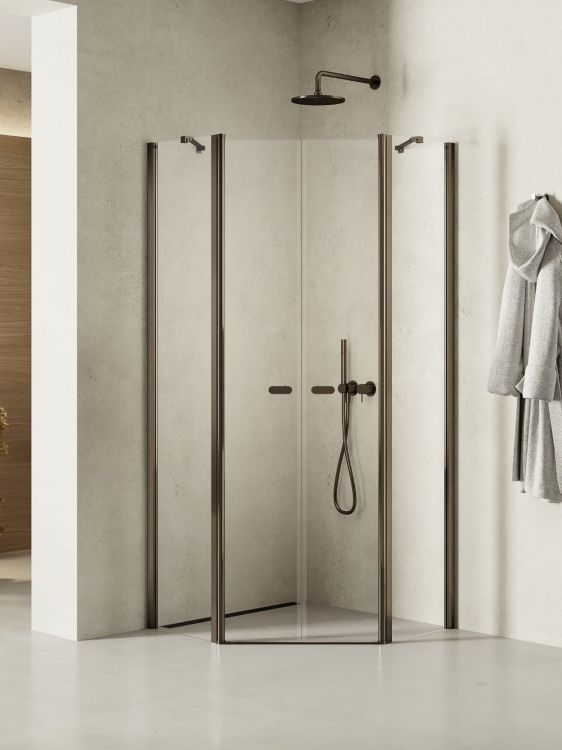 KABINA NEW SOLEO GUNMETAL BRUSHED 2D PIĘCIOKĄTNA  90x90x195 CZYSTE 6mm ACTIVE SHIELD 2.0