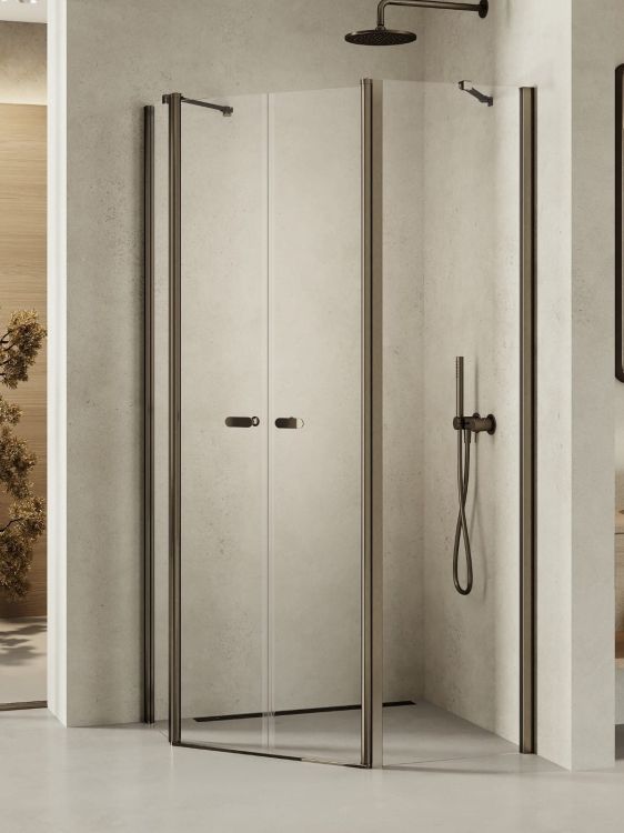 NZ2 KABINA NEW SOLEO GUNMETAL BRUSHED 2D PIĘCIOKĄTNA ASYMETRYCZNA  100x80x195 CZYSTE 6mm ACTIVE SHIELD 2.0