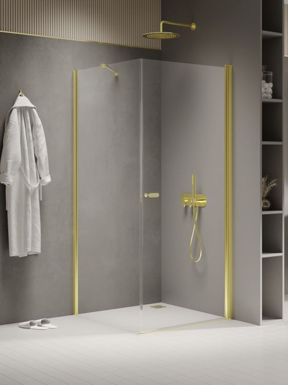 KABINA NEW SOLEO LIGHT GOLD 1D PROSTOKĄTNA U 100x90x195 CZYSTE 6mm ACTIVE SHIELD 2.0