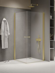 KABINA NEW SOLEO LIGHT GOLD 2D PROSTOKĄTNA U 90x90x195 CZYSTE 6mm ACTIVE SHIELD 2.0