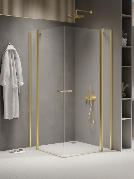 KABINA NEW SOLEO LIGHT GOLD 2D PROSTOKĄTNA U 100x120x195 CZYSTE 6mm ACTIVE SHIELD 2.0