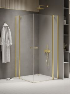 KABINA NEW SOLEO LIGHT GOLD 2D PROSTOKĄTNA U 120x120x195 CZYSTE 6mm ACTIVE SHIELD 2.0
