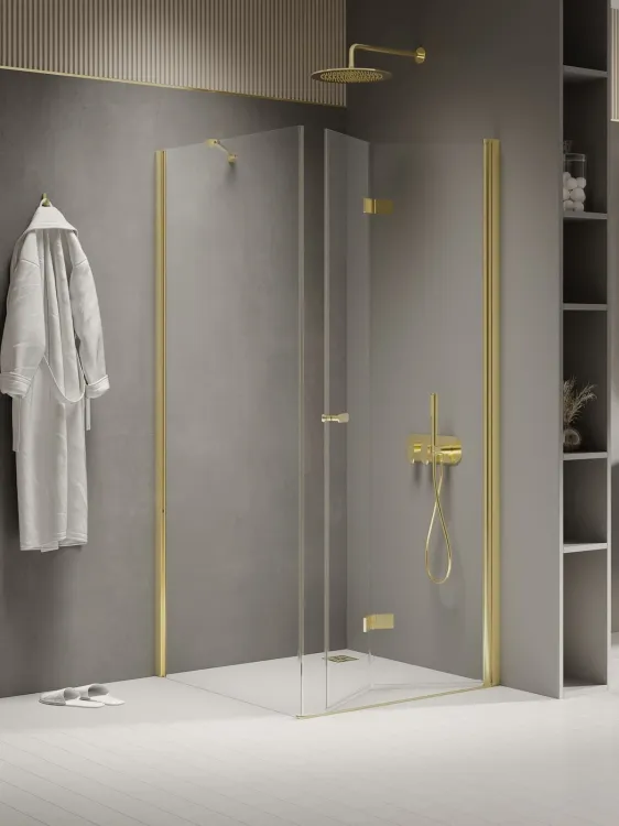 KABINA NEW SOLEO LIGHT GOLD 1D PROSTOKĄTNA L 80x90x195 CZYSTE 6mm ACTIVE SHIELD 2.0
