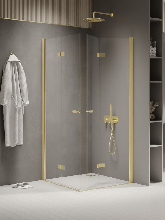 KABINA NEW SOLEO LIGHT GOLD 2D KWADRATOWA  80x80x195 CZYSTE 6mm ACTIVE SHIELD 2.0