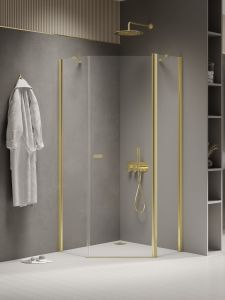 KABINA NEW SOLEO LIGHT GOLD 1D PIĘCIOKĄTNA U 90x90x195 CZYSTE 6mm ACTIVE SHIELD 2.0