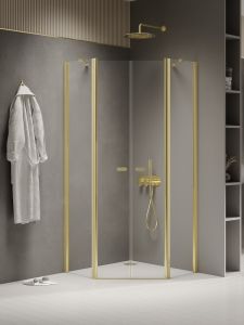 NZ2 KABINA NEW SOLEO LIGHT GOLD 2D PIĘCIOKĄTNA  80x80x195 CZYSTE 6mm ACTIVE SHIELD 2.0