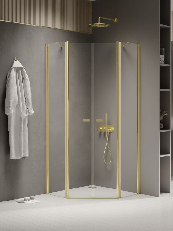 NZ2 KABINA NEW SOLEO LIGHT GOLD 2D PIĘCIOKĄTNA  80x80x195 CZYSTE 6mm ACTIVE SHIELD 2.0