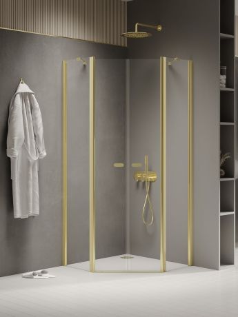Przejdź do produktu KABINA NEW SOLEO LIGHT GOLD 2D PIĘCIOKĄTNA  90x90x195 CZYSTE 6mm ACTIVE SHIELD 2.0