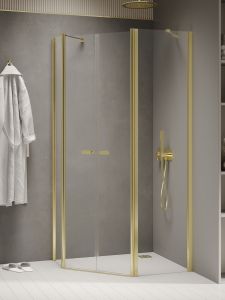 NZ2 KABINA NEW SOLEO LIGHT GOLD 2D PIĘCIOKĄTNA ASYMETRYCZNA  100x80x195 CZYSTE 6mm ACTIVE SHIELD 2.0