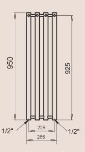 P.M.H. Rosendal R1SS Grzejnik łazienkowy nierdzewny 26,6 x 95 cm rysunek techniczny