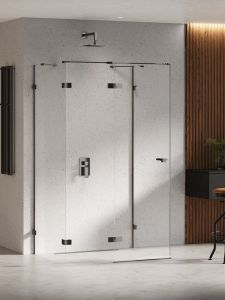 KABINA EVENTA BLACK CHROME 1D KWADRATOWA PRZYŚCIENNA L 90x90x200 CZYSTE 8mm ACTIVE SHIELD 2.0