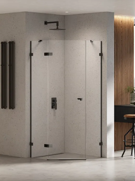KABINA EVENTA BLACK CHROME 1D PIĘCIOKĄTNA P 90x90x200 CZYSTE 8mm ACTIVE SHIELD 2.0
