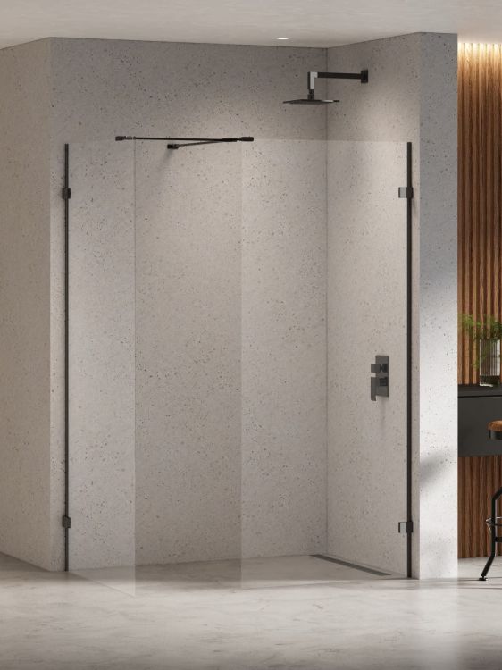 KABINA EVENTA BLACK CHROME WALK-IN U 160x80x200 CZYSTE 8mm ACTIVE SHIELD 2.0
