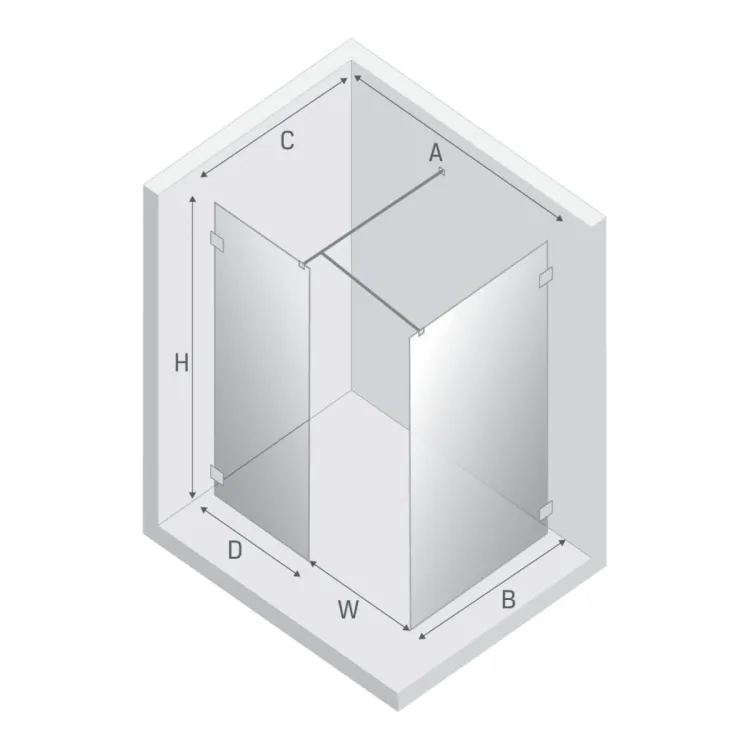 KABINA EVENTA BLACK CHROME WALK-IN U 140x100x200 CZYSTE 8mm ACTIVE SHIELD 2.0