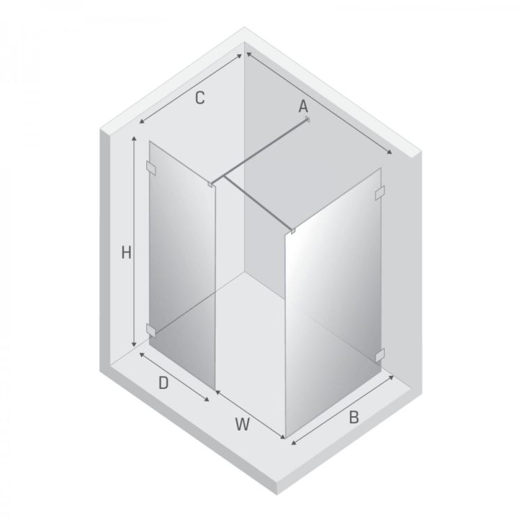 KABINA EVENTA BLACK CHROME WALK-IN U 150x100x200 CZYSTE 8mm ACTIVE SHIELD 2.0