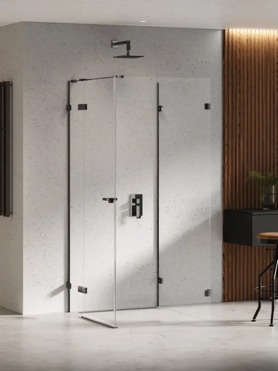 KABINA EVENTA BLACK CHROME 1D KWADRATOWA PRZYŚCIENNA L 80x80x200 CZYSTE 8mm ACTIVE SHIELD 2.0