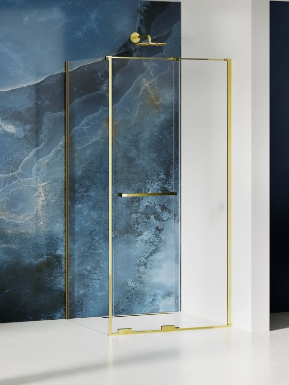 NZ4 KABINA SMART LIGHT GOLD 1D PROSTOKĄTNA U 160x80x200 CZYSTE 8mm ACTIVE SHIELD 2.0 RELING