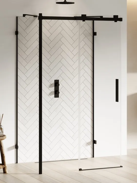 NZ4 KABINA SOFTI X BLACK 1D PROSTOKĄTNA PRZYŚCIENNA L 100x80x200 CZYSTE 8mm ACTIVE SHIELD 2.0