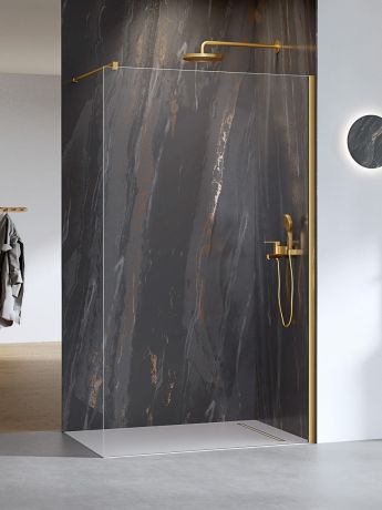 Przejdź do produktu KABINA NESTA GOLD BRUSHED WALK-IN U 110x200 CZYSTE 8mm ACTIVE SHIELD 2.0