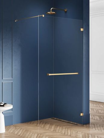 Przejdź do produktu NZ4 KABINA AVEXA GOLD BRUSHED WALK-IN U 140x200 CZYSTE 8mm ACTIVE SHIELD 2.0 WIESZAK