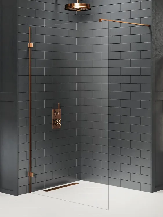 NZ4 KABINA AVEXA COPPER BRUSHED WALK-IN U 60x200 CZYSTE 8mm ACTIVE SHIELD 2.0
